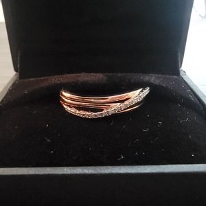 Diamond Crossover Ring in Pink Plated Sterling Silver size 6